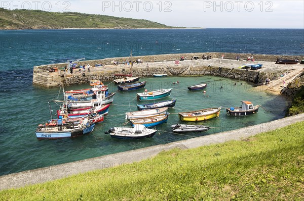 Fishing boats in the harbour at Coverack, Lizard Peninsula, Cornwall, England, UK