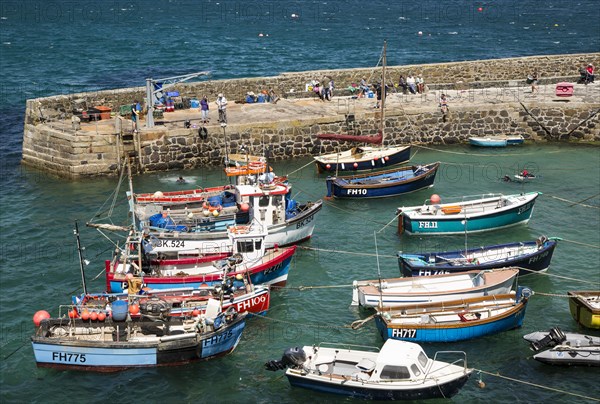 Fishing boats in the harbour at Coverack, Lizard Peninsula, Cornwall, England, UK