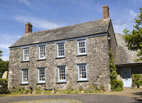 Traditional stone built house, St Keverne, Lizard Peninsula, Cornwall, England, UK