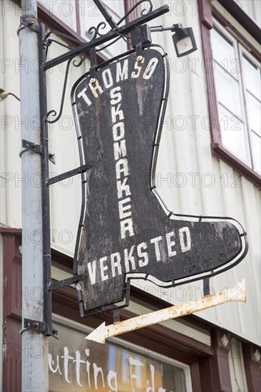 Boot sign for shoemaker cobbler workshop, Tromso, Norway, Europe