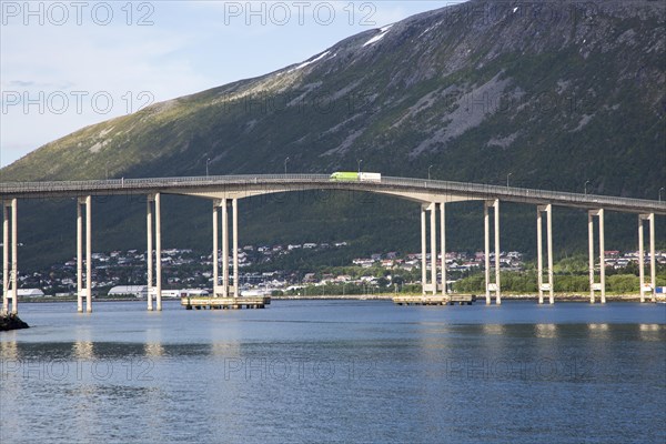 Tromso Bridge, cantilever road bridge in the city of Tromso, Norway, Europe