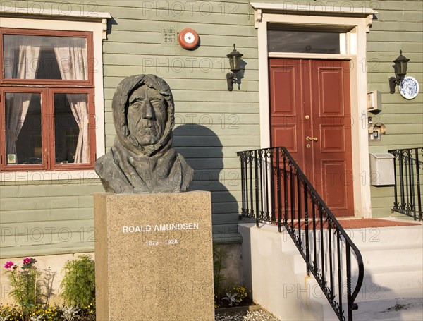 Roald Amundsen, 1872-1928, bust statue sculpture of famous explorer at the Polar Museum, Tromso,