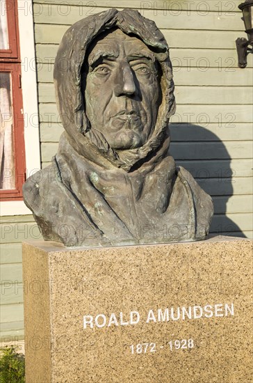Roald Amundsen, 1872-1928, bust statue sculpture of famous explorer at the Polar Museum, Tromso,