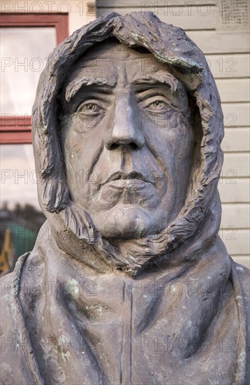 Roald Amundsen, 1872-1928, bust statue sculpture of famous explorer at the Polar Museum, Tromso,