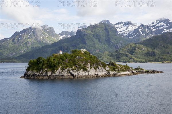 Small island, a roche moutonnee glacial landform, southern coast of Hinnoya Island, Nordland,