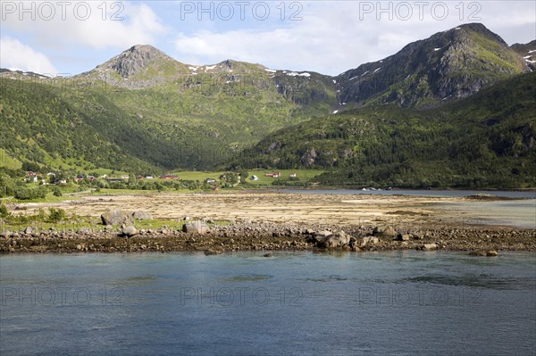 Scenery and mountains from Raftsundet strait of Hinnoya Island, Nordland, northern Norwaya