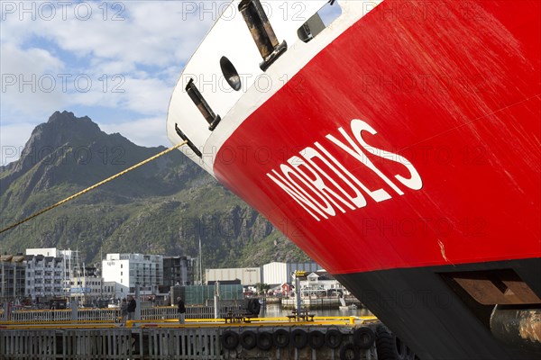 Nordlys Hurtigruten ferry ship at Svolvaer, Lofoten Islands, Nordland, Norway, Europe