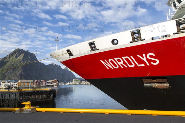 Nordlys Hurtigruten ferry ship at Svolvaer, Lofoten Islands, Nordland, Norway, Europe