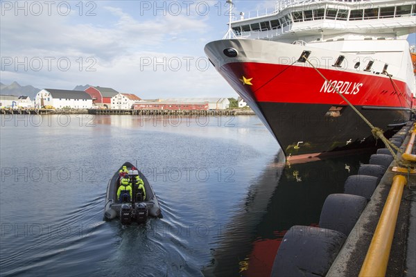 Nordlys Hurtigruten ferry ship at Svolvaer, Lofoten Islands, Nordland, Norway -adventure expedition