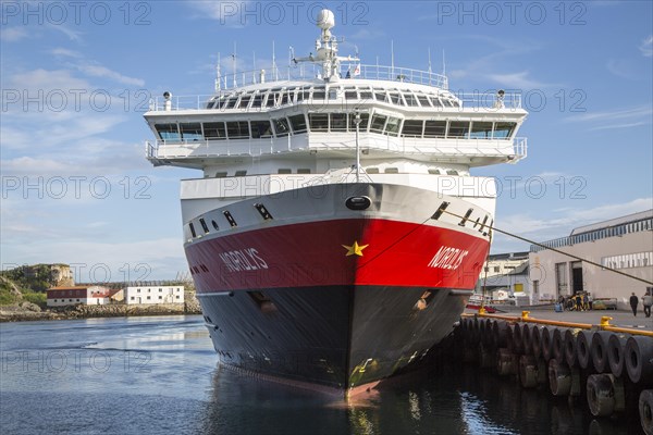 Nordlys Hurtigruten ferry ship at Svolvaer, Lofoten Islands, Nordland, Norway, Europe