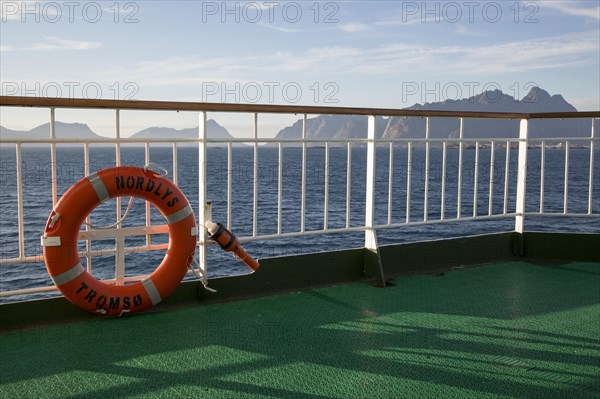 Lofoten Islands, Nordland, northern Norway from 'Nordlys' Hurtigruten ferry ship with life saving