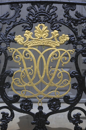 Gold ironwork detail Stiftsgarden palace in city of Trondheim, Norway, Europe