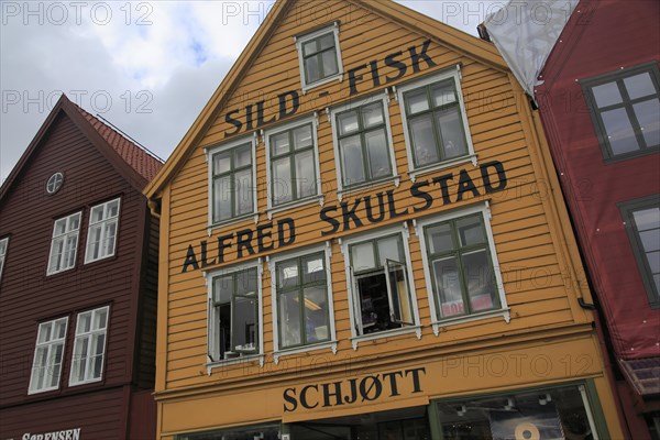 Historic Hanseatic League wooden buildings Bryggen area, Bergen, Norway UNESCO World Cultural