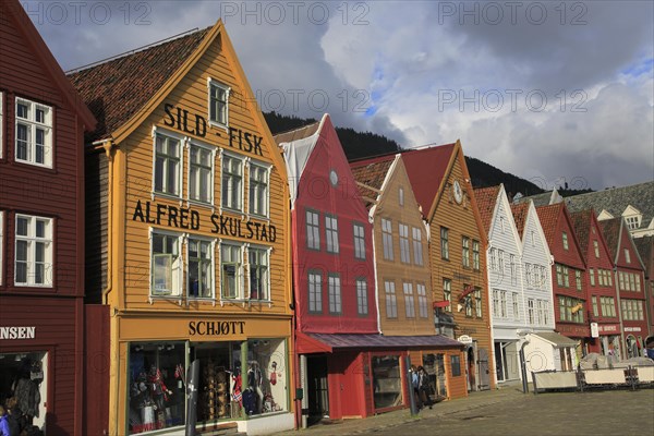 Historic Hanseatic League wooden buildings Bryggen area, Bergen, Norway UNESCO World Cultural