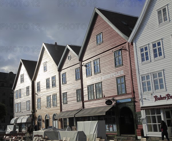 Historic Hanseatic League wooden buildings Bryggen area, Bergen, Norway UNESCO World Cultural