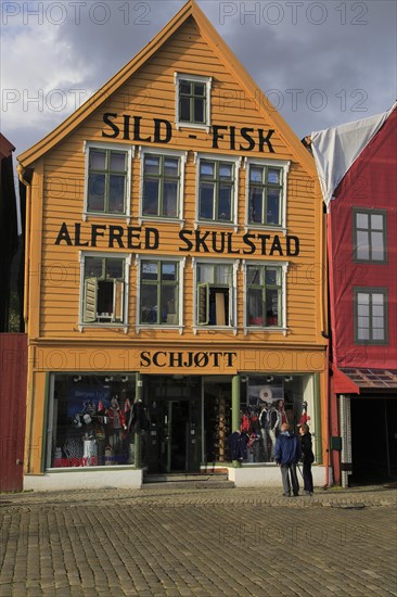 Historic Hanseatic League wooden buildings Bryggen area, Bergen, Norway UNESCO World Cultural
