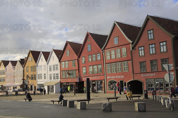 Historic Hanseatic League wooden buildings Bryggen area, Bergen, Norway UNESCO World Cultural