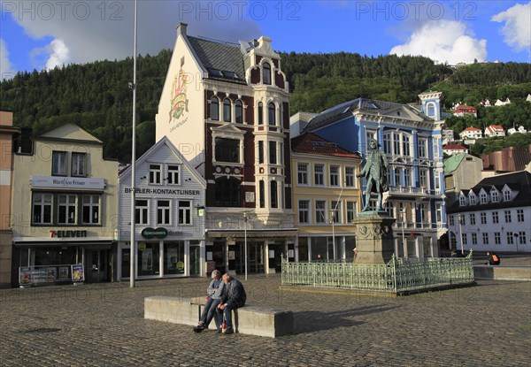 Ludvig Holberg statue in Vågsallmenningen, Bergen, Norway, Europe