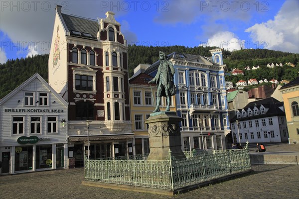 Ludvig Holberg statue in Vågsallmenningen, Bergen, Norway, Europe