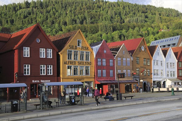 Historic Hanseatic League wooden buildings Bryggen area, Bergen, Norway UNESCO World Cultural