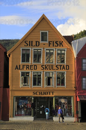 Historic Hanseatic League wooden buildings Bryggen area, Bergen, Norway UNESCO World Cultural