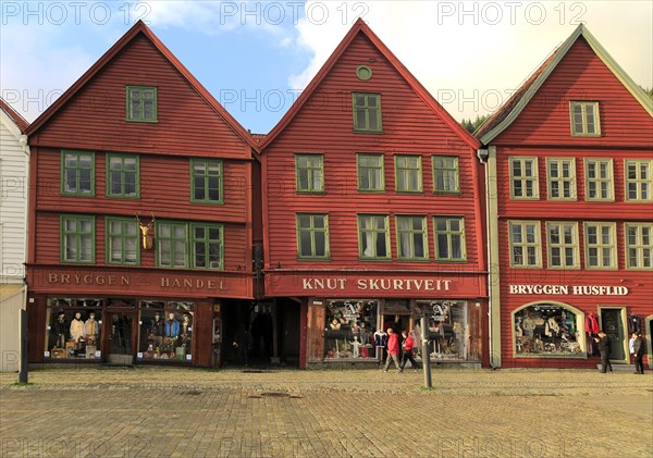 Historic Hanseatic League wooden buildings Bryggen area, Bergen, Norway UNESCO World Cultural