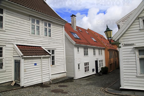Historic wooden houses in Bekketomten street, Nordnes district, Bergen, Norway, Europe