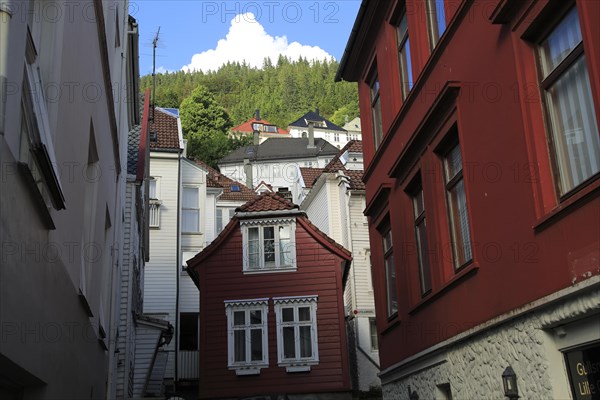 Historic Hanseatic League wooden buildings Bryggen area, Bergen, Norway UNESCO World Cultural