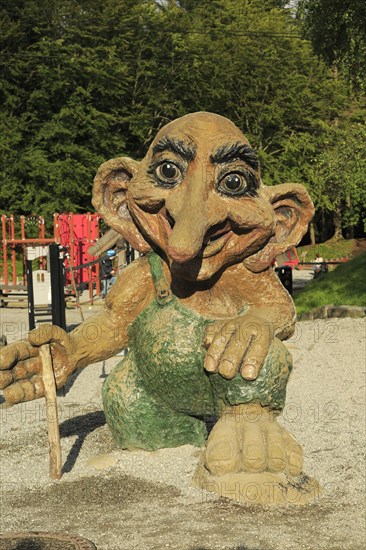 Troll figure in children's playground on Mount Floyen, city of Bergen, Norway, Europe