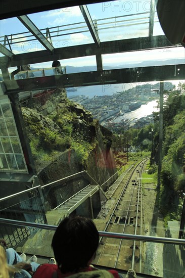 Floibanen funicular railway train carriage, Bergen, Norway, Europe