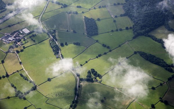 A patchwork of fields seen from the air near Gatwick airport, London, England, UK