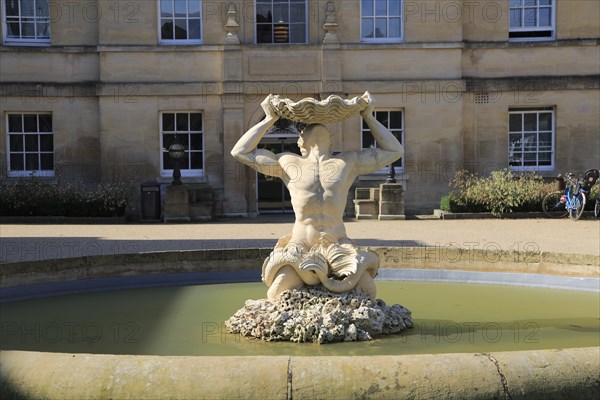 Triton sculpture fountain in courtyard of Radcliffe Primary Care building, University of Oxford,