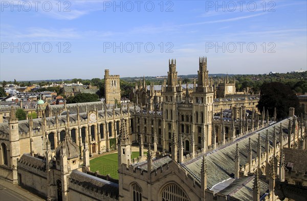 All Souls College buildings from above, University of Oxford, England, UK