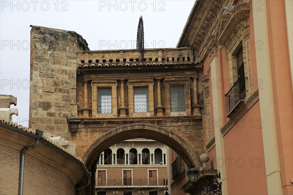 Historic stone archer passageway, part of the cathedral building, city of Valencia, Spain, Europe