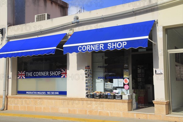 British corner shop in Orba village, Marina Alta, Alicante province, Spain, Europe
