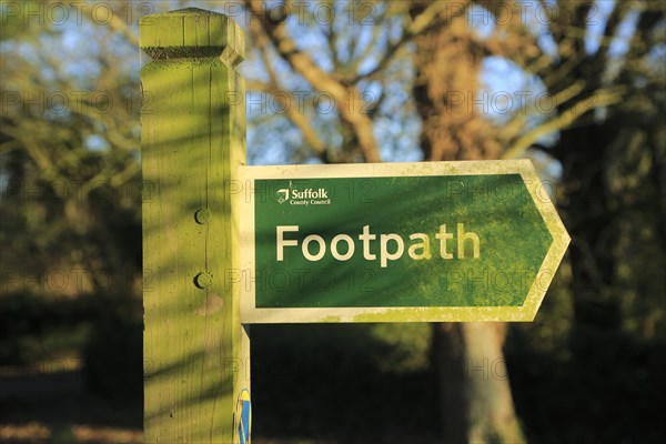 Footpath sign post Suffolk County Council, Suffolk, England, UK