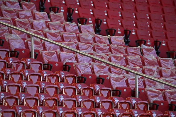 Red seats, seats, partly still covered with protective film, empty, MHPArena, MHP Arena Stuttgart,