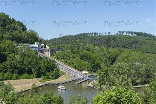 Boat lift on the Rhine-Marne Canal, Saint-Louis, Arzviller, Lorraine, France, Europe