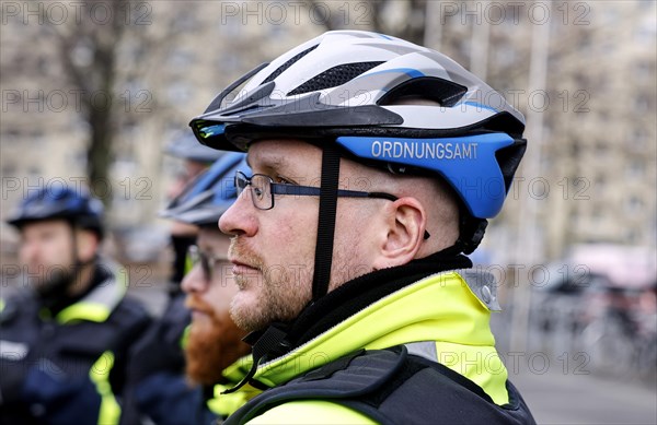 Employees of the bicycle squadron of the public order office. The bicycle squadron of the public