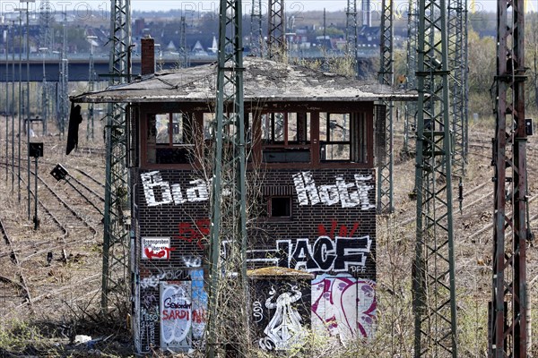 Former signal box in a disused marshalling yard, Dortmund, 10.04.2022