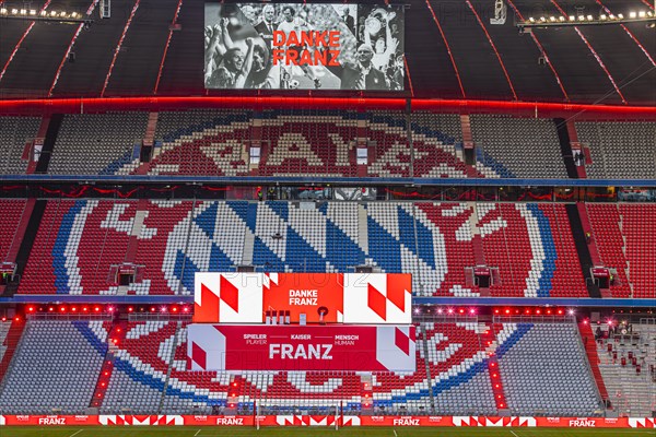The speaker's stage at the end of the event, at the top of the scoreboard pictures of Franz