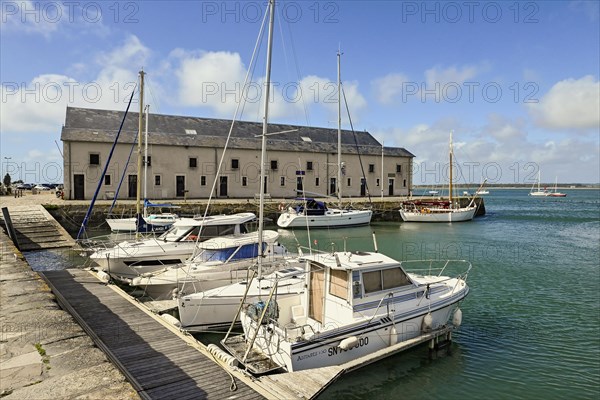 Harbour basin at the Old Fish Hall, Le Croisic, Loire-Atlantique, Pays de la Loire, France, Europe