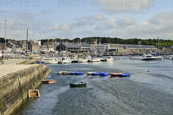 Many boats in the harbour basin, Concarneau, Finistère, Brittany, France, Europe