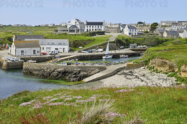 The small inland harbour of Lampaul, Ouessant Island, Finistère, Brittany, France, Europe