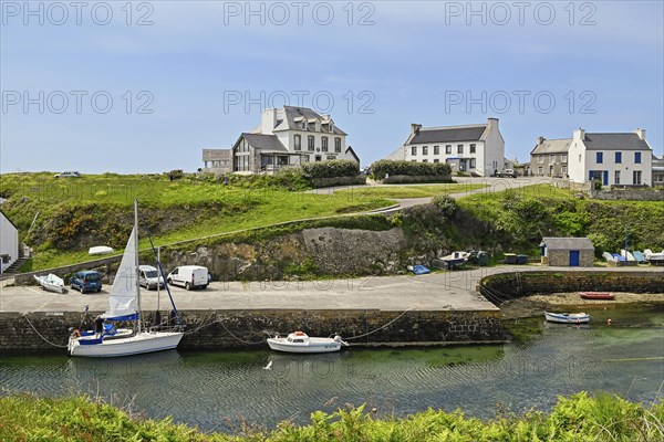 The small inland harbour of Lampaul, Ouessant Island, Finistère, Brittany, France, Europe
