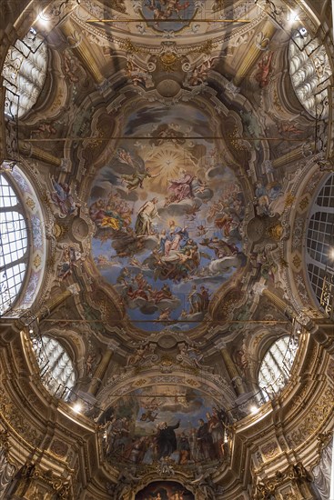 Ceiling vault with frescoes in the church of San Filippo Neri, built in 1749, Via Lomellini, Genoa,