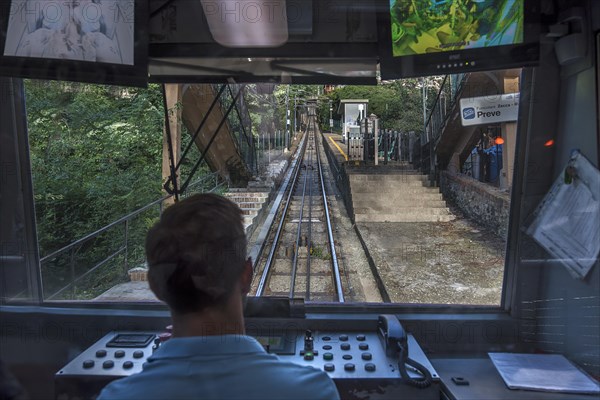 View from the driver's cabin of the funicular funicolare Zecca Righi to the Righi panoramic point,