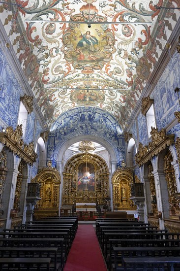 Interior view, church, altar, bench, azulejos, Igreja da Misericordia, Ursulinas, Viana do Castelo,