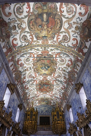 Interior view, ceiling painting, organ, church, Igreja da Misericordia, Ursulinas, Viana do