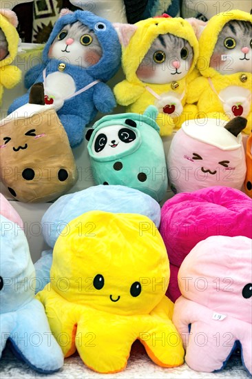 Funny colourful soft toys, stuffed animals, prizes, raffle prizes, lucky draw, lottery stand,